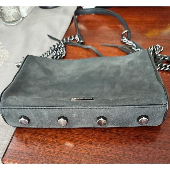 Rebecca Minkoff Crossbody Bag Avery Boho Gray Nubuck Suede Gunmetal Chain Strap - Picture 3 of 10
